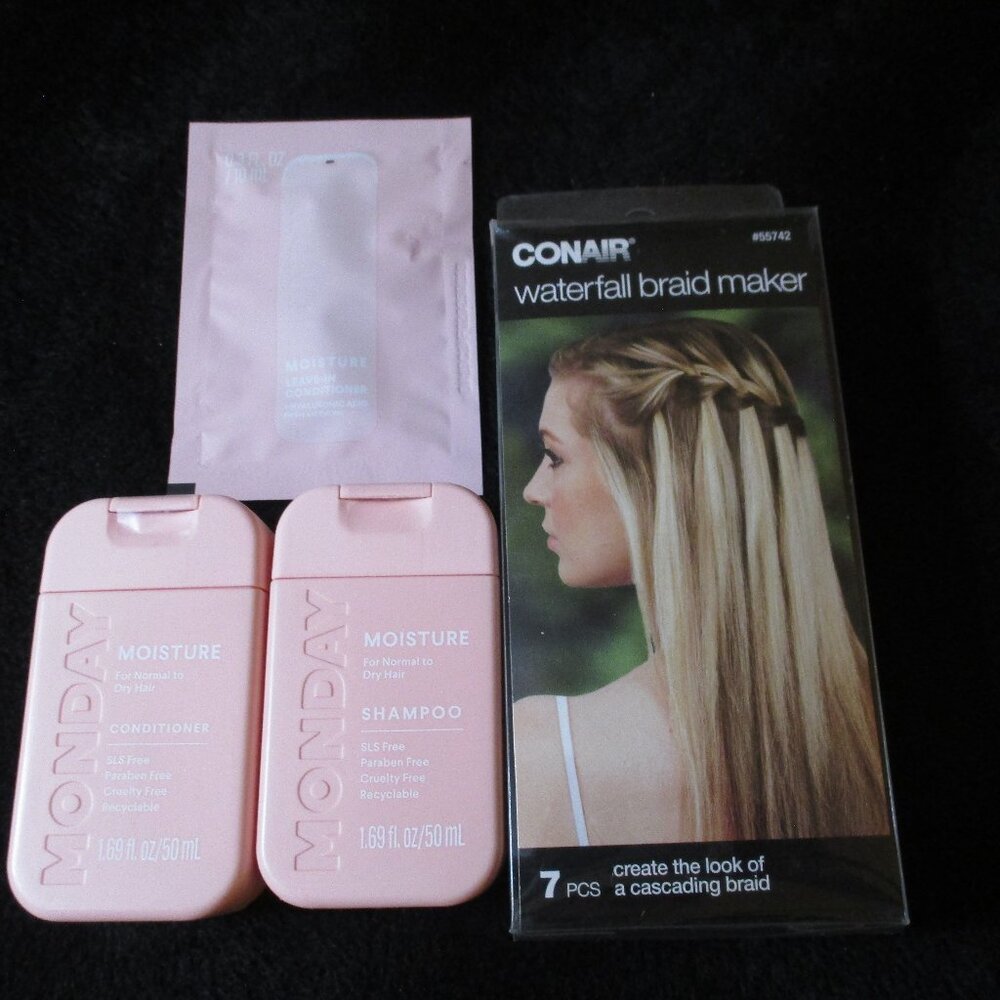 Lot of Monday Shampoo & Conditioner Travel & Conair Braid Maker